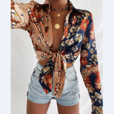 Long Sleeve Printed Button Cardigan Shirt Top