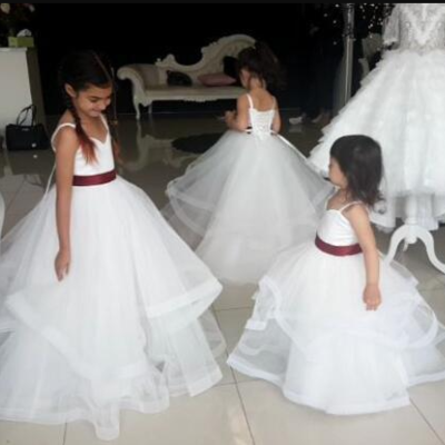 Spaghetti straps lace up back flower girl dresses for wedding