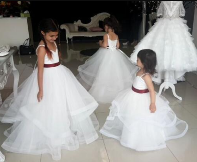 Spaghetti Straps Lace Up Back Flower Girl Dresses for Wedding