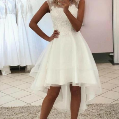 Simple high low sleeveless lace wedding dress - Thumbnail 2