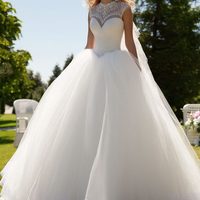 Cap Sleeve Top Beading Ball Gown Romantic Tulle White Wedding Dress,Ball Gown Long White Tulle Cap Sleeve Beading Bride Dress,1068 - Thumbnail 1