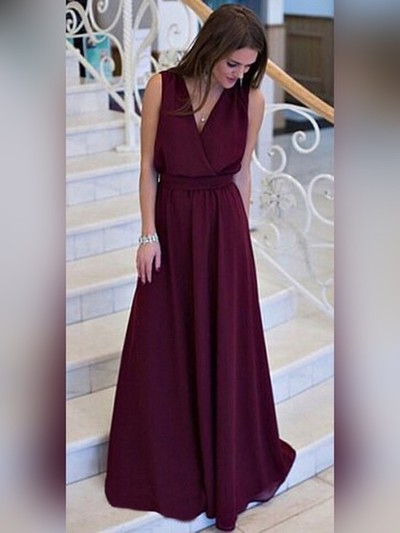 Long Prom Dresses,A-line V-neck Prom Dresses Online,Cheap Sweep Train Chiffon Formal Evening Dresses with Sashes,1070