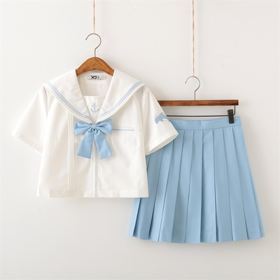 Blue Dolphin Japanese Student Sailor Uniform Seifuku Shirt Skirt Set