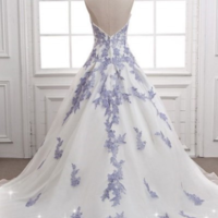 Sweetheart A-line senior prom dress with blue lace appliques - Thumbnail 1