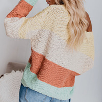 Loose Striped Long-Sleeved Knitted Sweater - Thumbnail 2