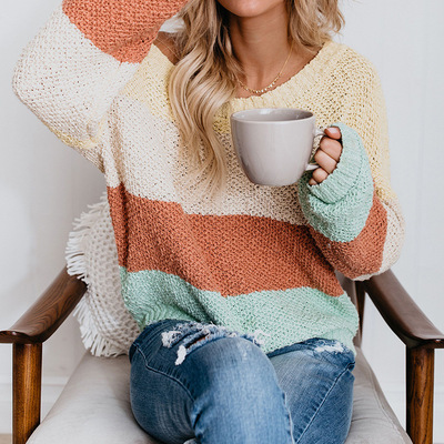 Loose striped long-sleeved knitted sweater