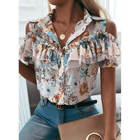 Fashion Printed Off-Shoulder Short-Sleeved Shirt Top - Thumbnail 1