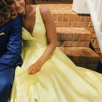 Charming A-Line Yellow Satin Prom Dress - Thumbnail 1