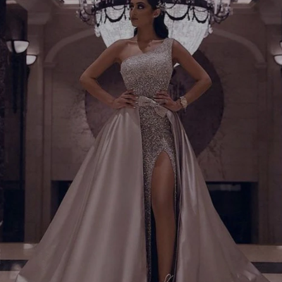 A-line one shoulder gorgeous modest prom dresses - Thumbnail 3