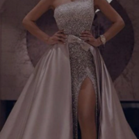 A-Line One Shoulder Gorgeous Modest Prom Dresses - Thumbnail 1