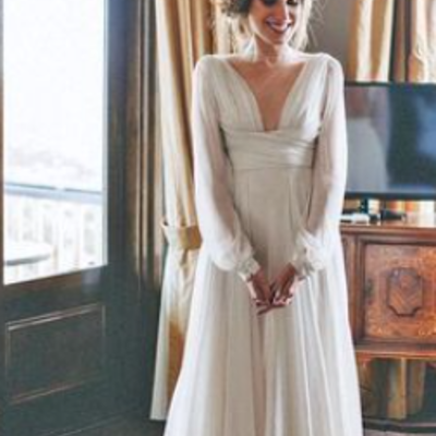 Simple long sleeve chiffon prom dress beach wedding dress - Thumbnail 4