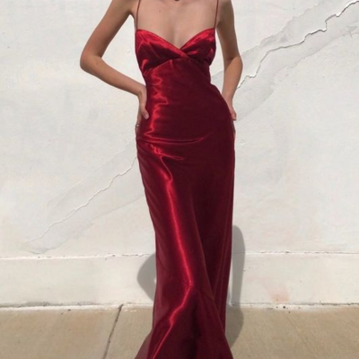 Spaghetti straps backless long evening dress sexy prom dress - Thumbnail 3