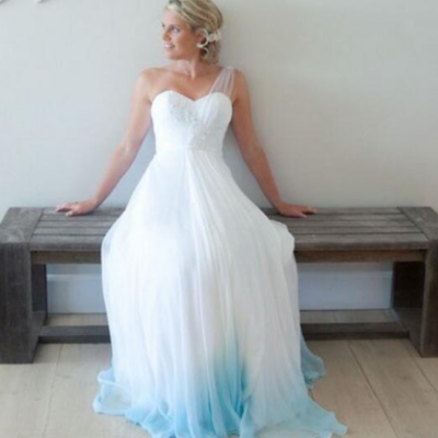  one shoulder ombre prom dress,  chiffon prom dresses - Thumbnail 3