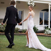 Sexy Mermaid Long Sleeve Lace Wedding Dresses with Slit - Thumbnail 1