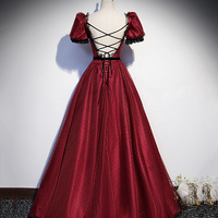 Burgundy tulle long A line prom dress evening dress - Thumbnail 4