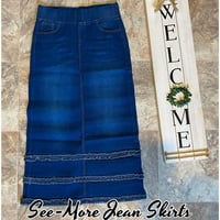 TAYLOR RUFFLE INDIGO WASH LONG DENIM SKIRT - Thumbnail 1
