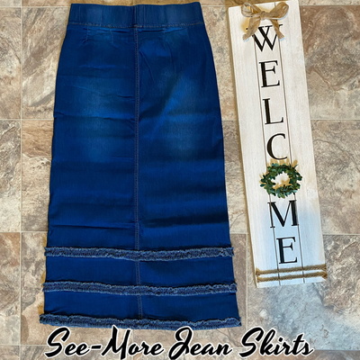 Taylor ruffle indigo wash long denim skirt