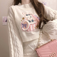 Japanese Cute Girl Fashion Fall Autumn White Bunny Rabbit Embroidery Knit Sweater Skirt Set - Thumbnail 1