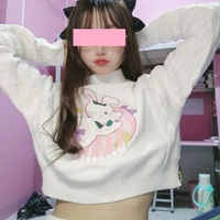 Japanese Cute Girl Fashion Fall Autumn White Bunny Rabbit Embroidery Knit Sweater Skirt Set - Thumbnail 5