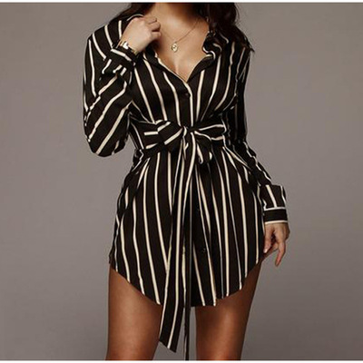Loose fashion striped long sleeve dress - Thumbnail 4