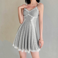 Cute Summer Lace Strap Gray Dress - Thumbnail 2