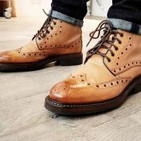 Men's Tan Brown Ankle High Wingtip Brogue Lace Up Boot, Handmade Best Walking Boot - Thumbnail 1