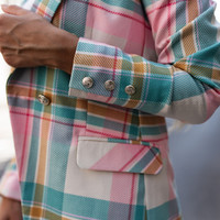 Slim Long-Sleeved Plaid Jacket - Thumbnail 2