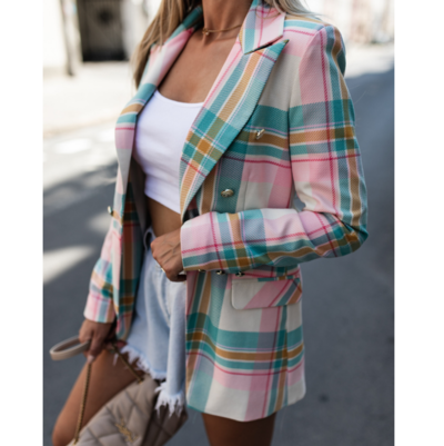 Slim Long-Sleeved Plaid Jacket