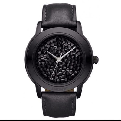 Dkny donna karan ny8434 glitz black swarovski crystal watch leather strap 