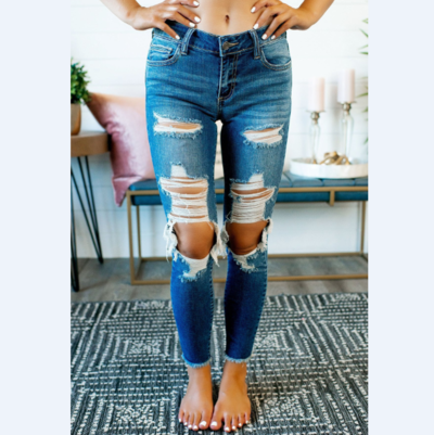 Fashion High-Stretch Slim-Fit Ripped Jeans