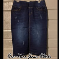 Classic Comfort Distressed & Pleats Mid Length Denim Skirt - Thumbnail 3