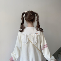 Japanese Cute Girl Student Spring Summer Autumn Fall Winter Fashion Angel Star Symbol Blue Pink Stripe White Sweater Cardigan - Thumbnail 7