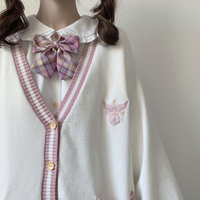 Japanese Cute Girl Student Spring Summer Autumn Fall Winter Fashion Angel Star Symbol Blue Pink Stripe White Sweater Cardigan - Thumbnail 5