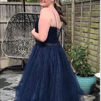 Glitter A-Line V Neck Spaghetti Straps Navy Sparkly Tulle Long Prom Evening Dresses - Thumbnail 1