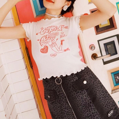 Cupid love heart embroidery tee