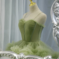 Green Tulle Long A Line Prom Dress Green Evening Dress - Thumbnail 1