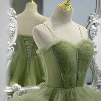 Green Tulle Long A Line Prom Dress Green Evening Dress - Thumbnail 2