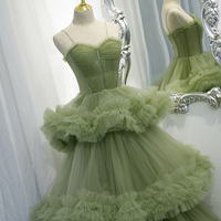 Green Tulle Long A Line Prom Dress Green Evening Dress - Thumbnail 3