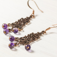Copper Filigree Earrings - Thumbnail 1