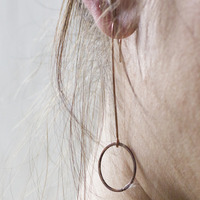 Long Copper Circle Earrings - Thumbnail 2