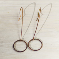Long Copper Circle Earrings - Thumbnail 1