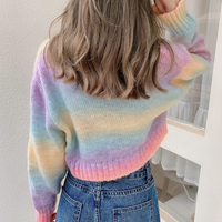 V-neck Tie-dye Color Block Gradient Sweater Knit Cardigan - Thumbnail 5