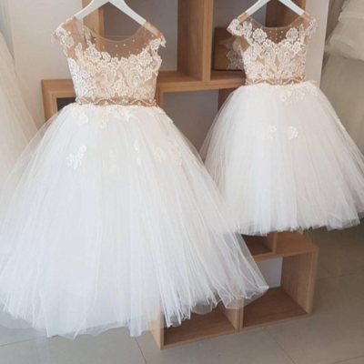 Sweet a-line lace tulle flower girl dresses