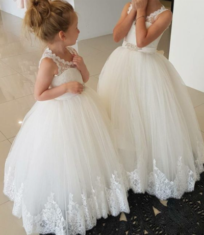 Cute Ball Gown Open Back Flower Girl Dress with Lace