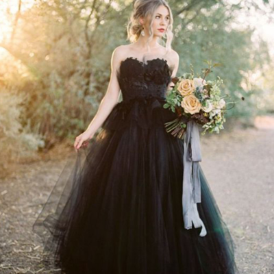 A-line sweetheart tulle black prom wedding dresses,lace wedding gowns - Thumbnail 2