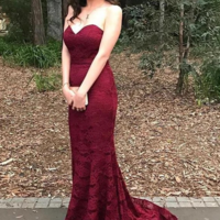 Sweetheart Burgundy Lace Mermaid Prom Dresses - Thumbnail 1