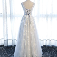 A Line Round Neck Sleeveless Lace Prom Dresses, Formal Dresses - Thumbnail 1