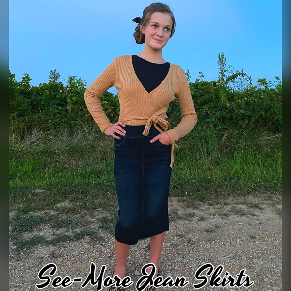 Classic Comfort Black Mid Length Denim Skirt