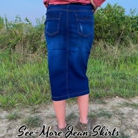 Classic Comfort Distressed & Pleats Mid Length Denim Skirt - Thumbnail 1