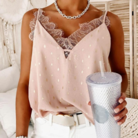 Pink Lace Casual V-Neck Sling Top - Thumbnail 2